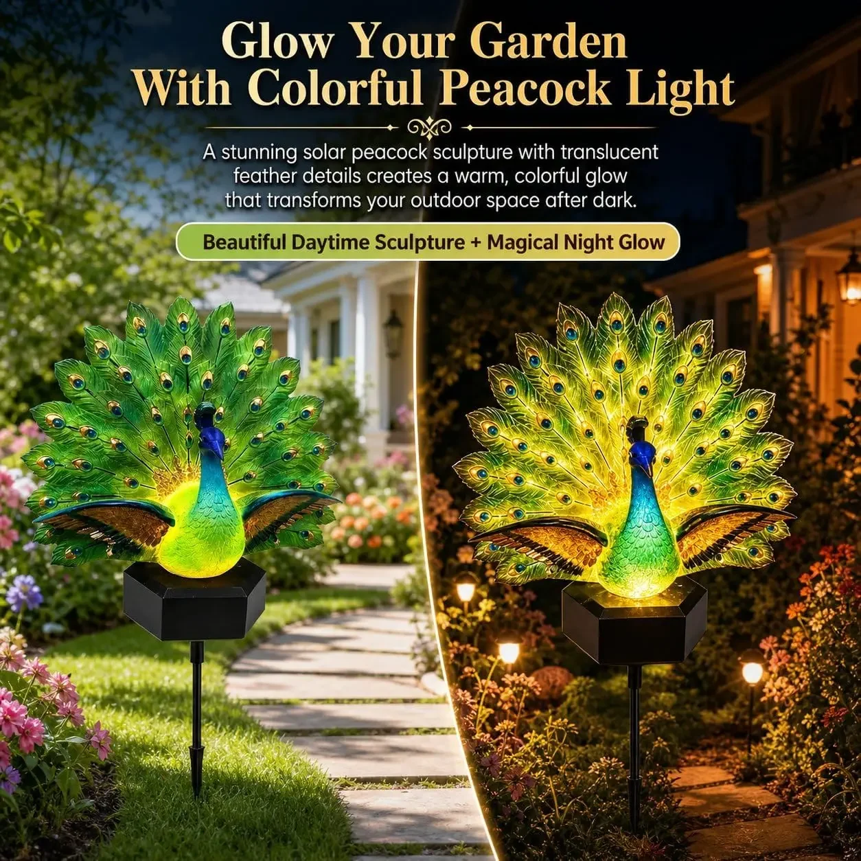 Solar Peacock Garden Sculpture, Solar Peacock Garden Decor,Outdoor Decor Light with Auto-on Led