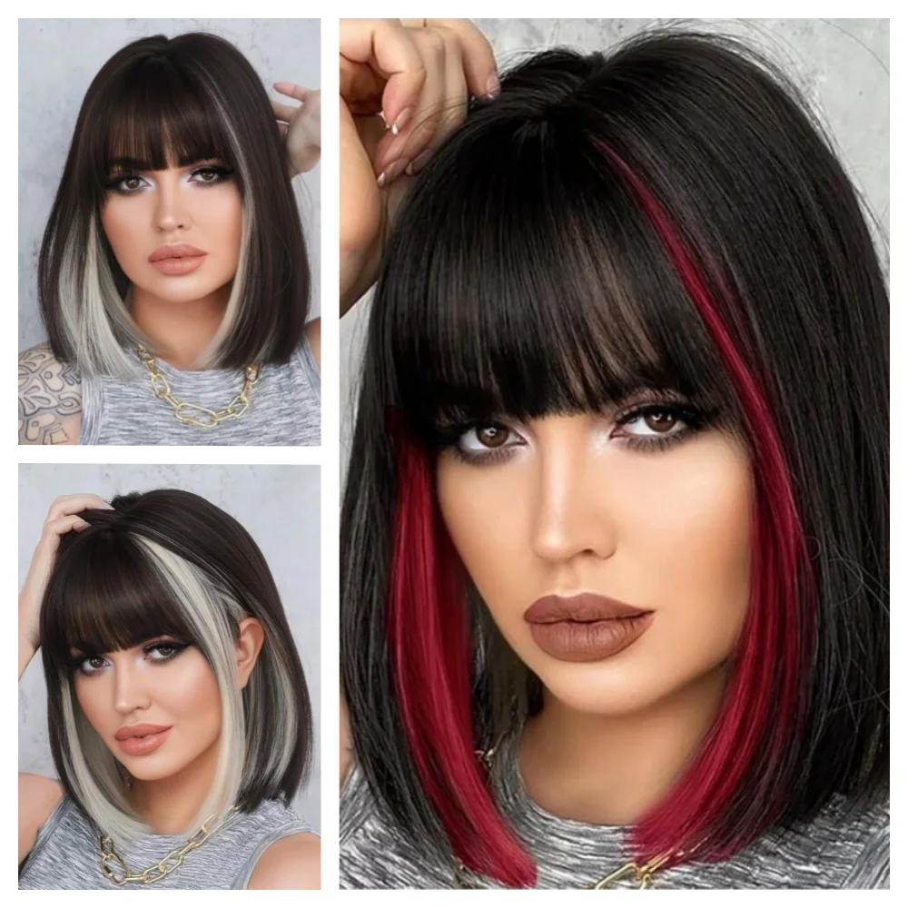 Blice Synthetic Hair 12Inch Short WavyWomen Heat Resistant Kanekalon Daily Party&Cosplay Bob Straight Wigs Mixed Blonde