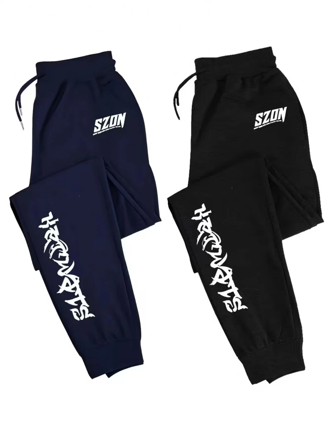 2-Pack Men Jogger Pants, SZON Graffiti Letter Print Sweatpants, Elastic Drawstring Cuffed Ankle Casual Sports Trousers