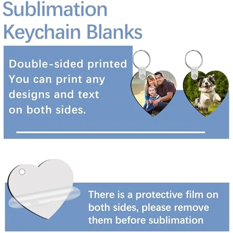 AC57-240Pcs Sublimation Keychain Blanks Heart Double Sides 80 Sublimation Keychains Blank With 160 Rings And Clips