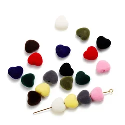 10Pcs/Lot Velvet Beads Acrylic Love Heart Charm Loose Spacer Beads For DIY Jewelry Making Necklace Handmade Accessories