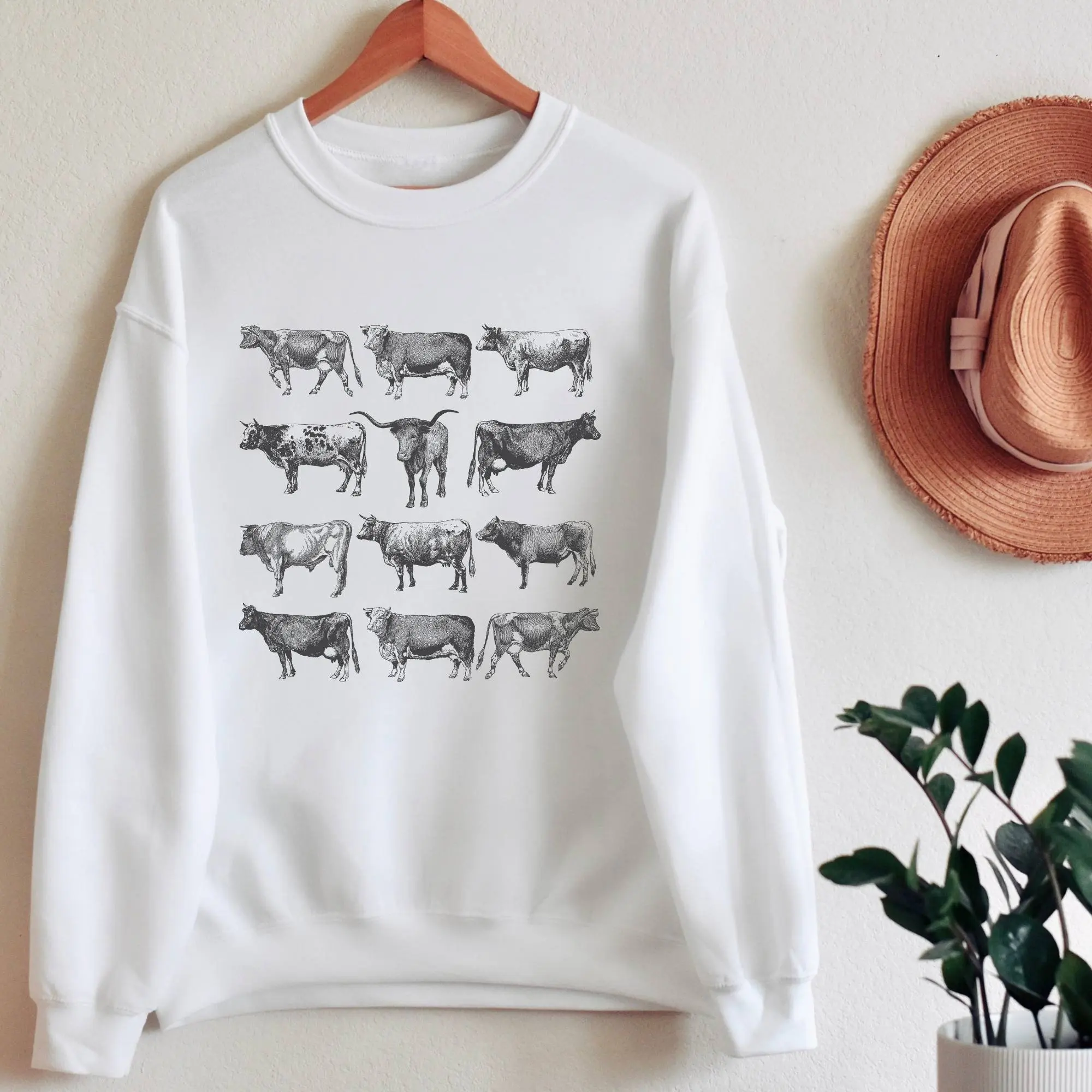 Vintage All Types of Dairy Cows Print Female Sweatshirt Retro Fashion Farm Casual Women Clothes New Trend Holiday Comfort Tops