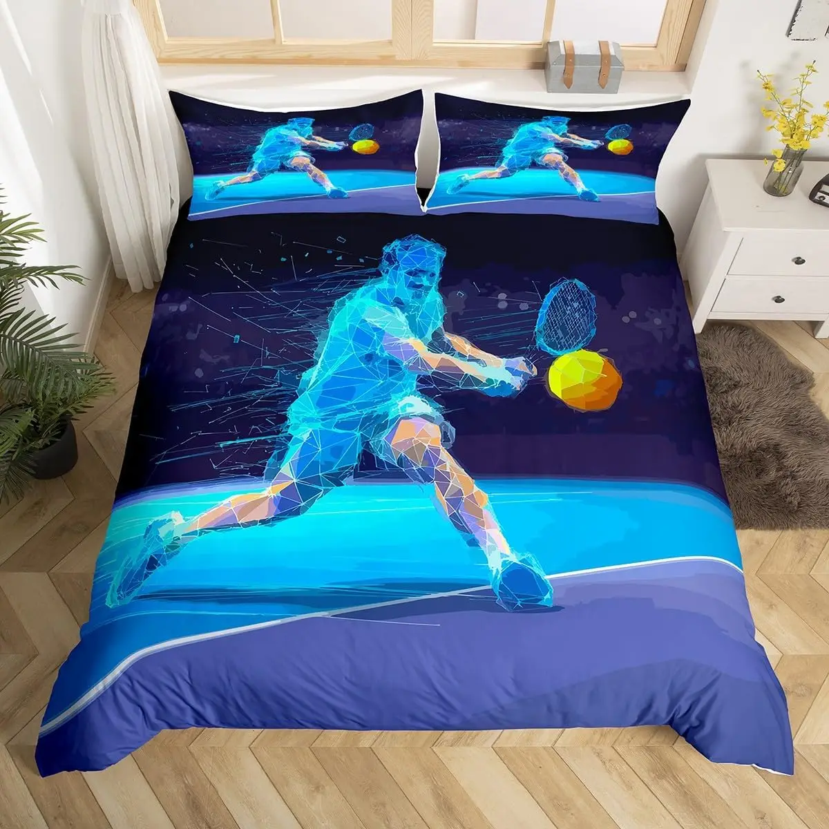 Tennis Ball Duvet Cover Set Sports Game Themed Bedding Set Twin Queen Size For Teens Adult Tennis Racket Ball Comforter Cover