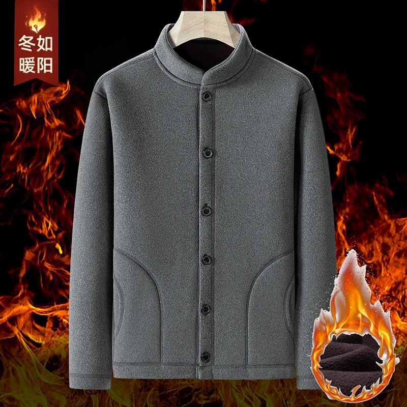 middle-aged dad's thickened cardigan with fleece men's autumn and winter warm clothes granulated fleece top cotton-padded jacket