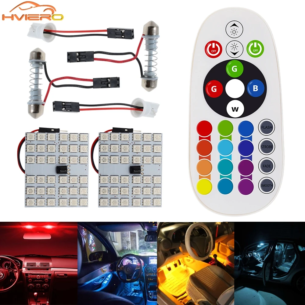 

2 шт. T10 W5w RGB 5050 36SMD Автоматическая светодиодная лампа 12 В Подсветка номерного знака Пульт дистанционного управления Многоцветная автомобильная панель Интерьерная купольная лампа для чтения