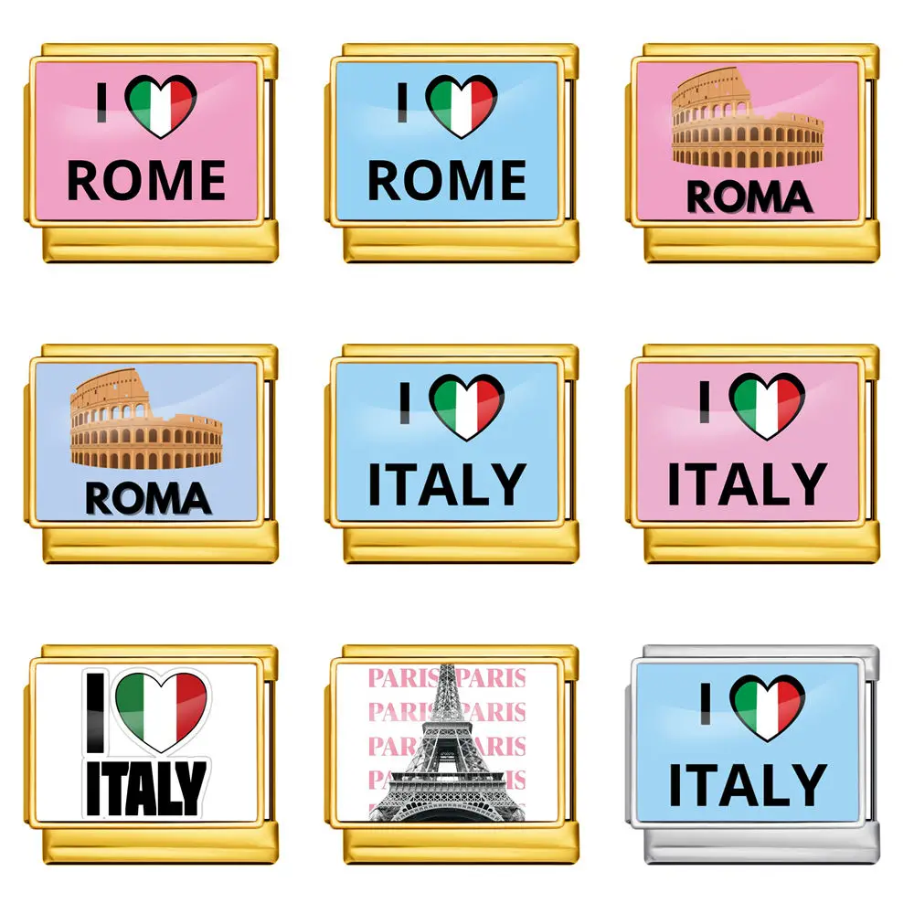 WG 1pc Italian Modular Bracelet National Landmark Design Accessories DIY Stainless Steel Modular Bracelet Rings Jewelry