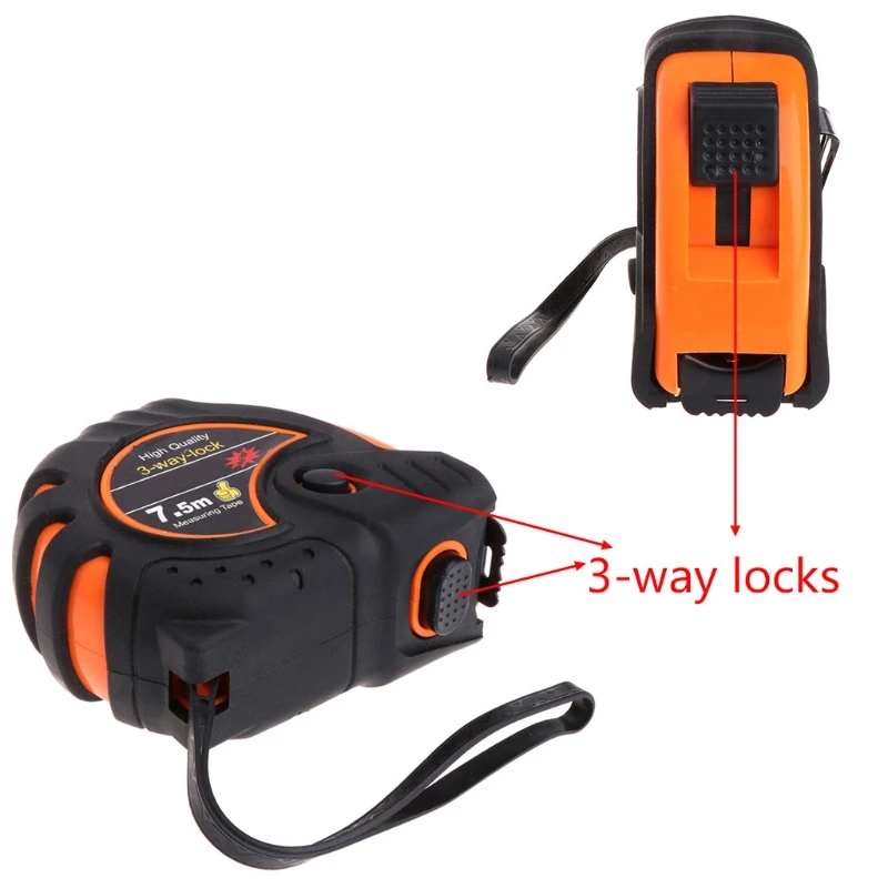 5m Retractable Tape Measure 3-Way-Lock Metric Rubber Measuring Tape Ruler