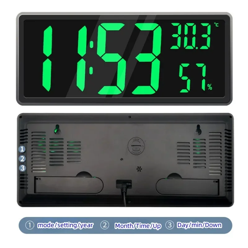 1PC Super Large Screen Wall Mount Clock, Hanging Stand Optional Clock Living Room LED Digital Clock for Home Decor