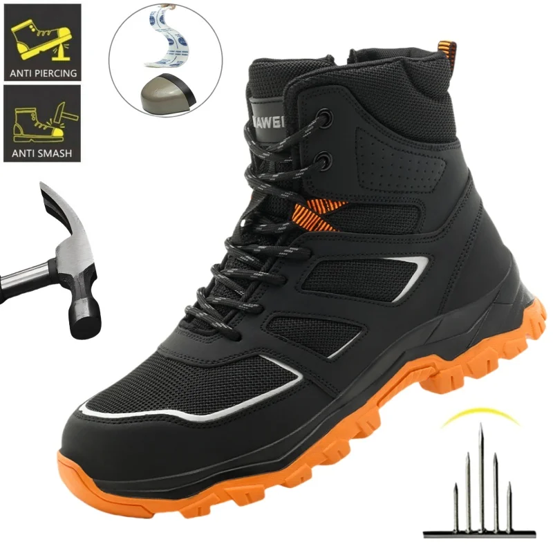 

Waterproof Safety Boots Men Indestructible Steel Toe Work Boots Anti-smash Stab-resistant Safety Shoes Hombre Biker Botas Para