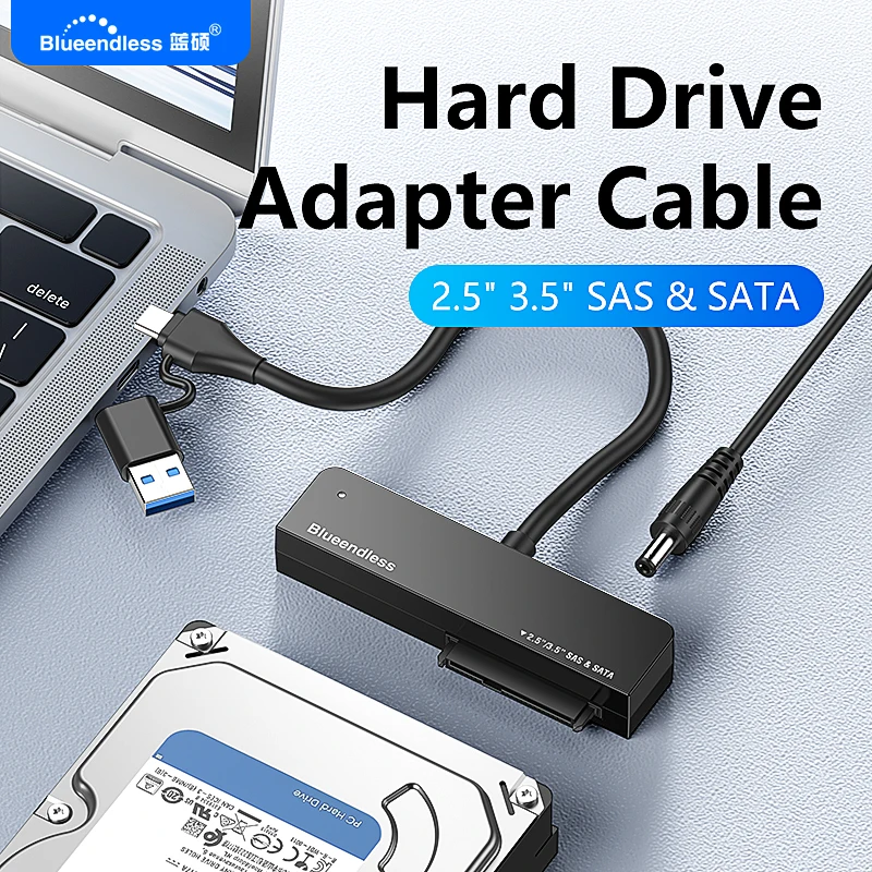 blueendless-usb30-to-sas-sata-hard-drive-adapter-25-35-hdd-converter-5gbps-type-a-c-2-in-1-support-max-28tb-with-12v-2a-power