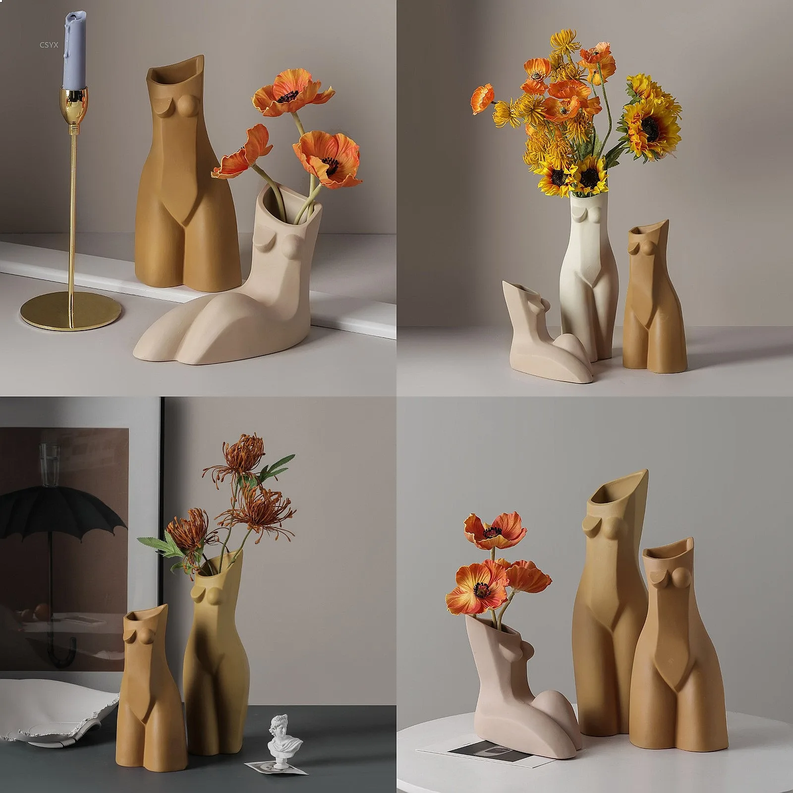 Creative Retro Wabi-Sabi Human Body Vase Advanced Home Decor Table Ornament for Living Room Entryway