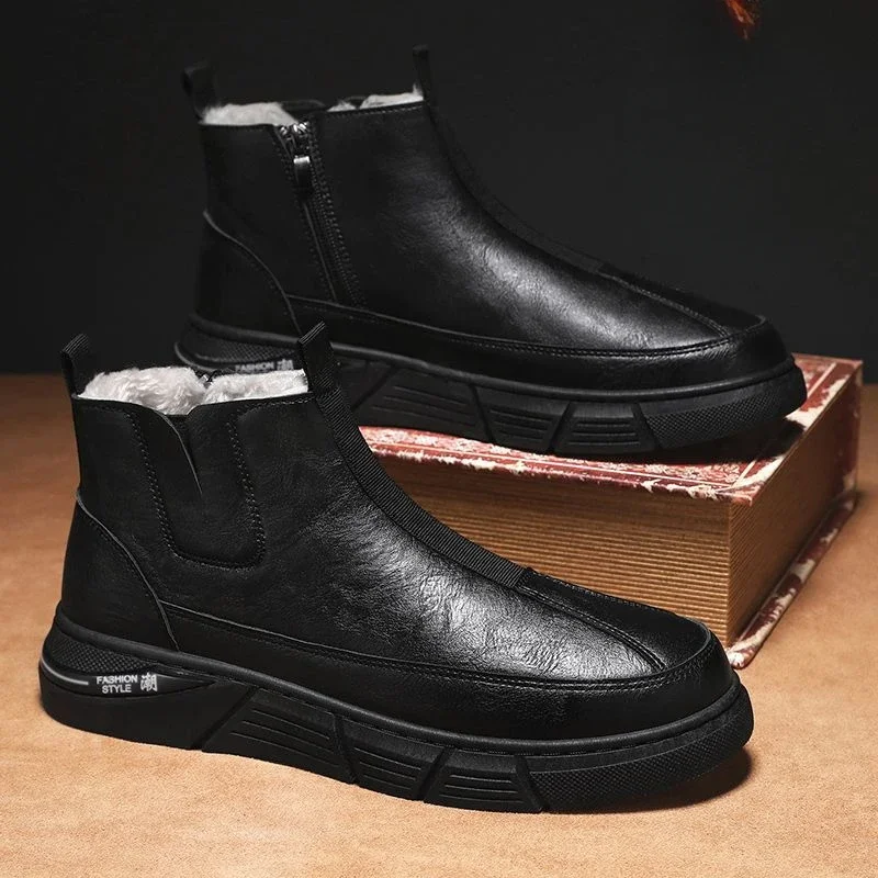 Ankle Men's Snow Boots Zip Up Booties Male Winter Shoes Anti Slip Warm Cold Proof Brands Fleece Work New in Fashion Cotton Shoe image 6