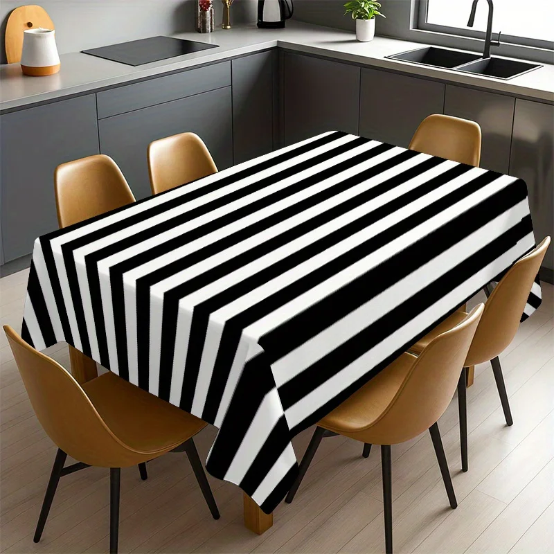 1pc Soft, Stylish, and Beautiful Black and White Striped Tablecloth, Machine Washable and Easy to Clean, for Dining Table / Coff