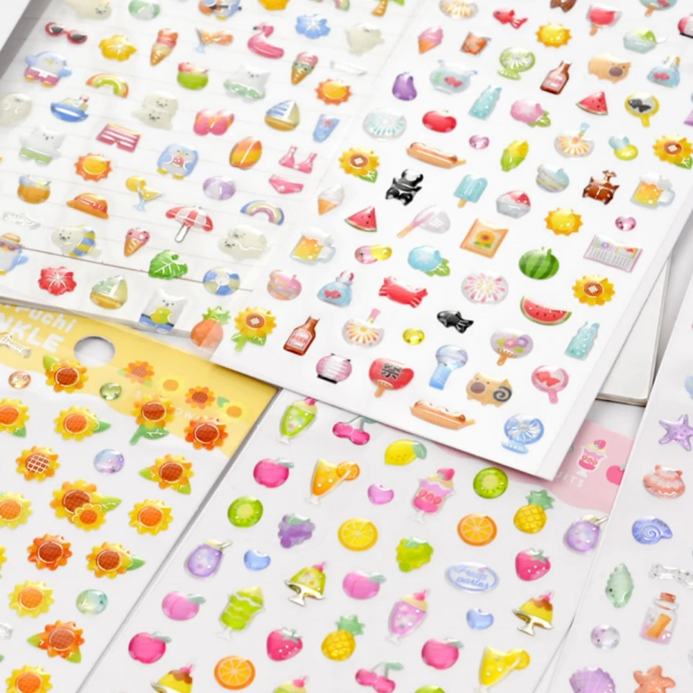 3 pcs/6 pcs Mini Vacation Flowers Fruit Crystal 3D Sticker Decor Scrapbooking Diy Journaling Cute Diary Stationery Sticker Gift