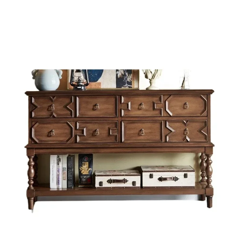 

French solid wood retro carved foyer porch cabinet living room decorative locker