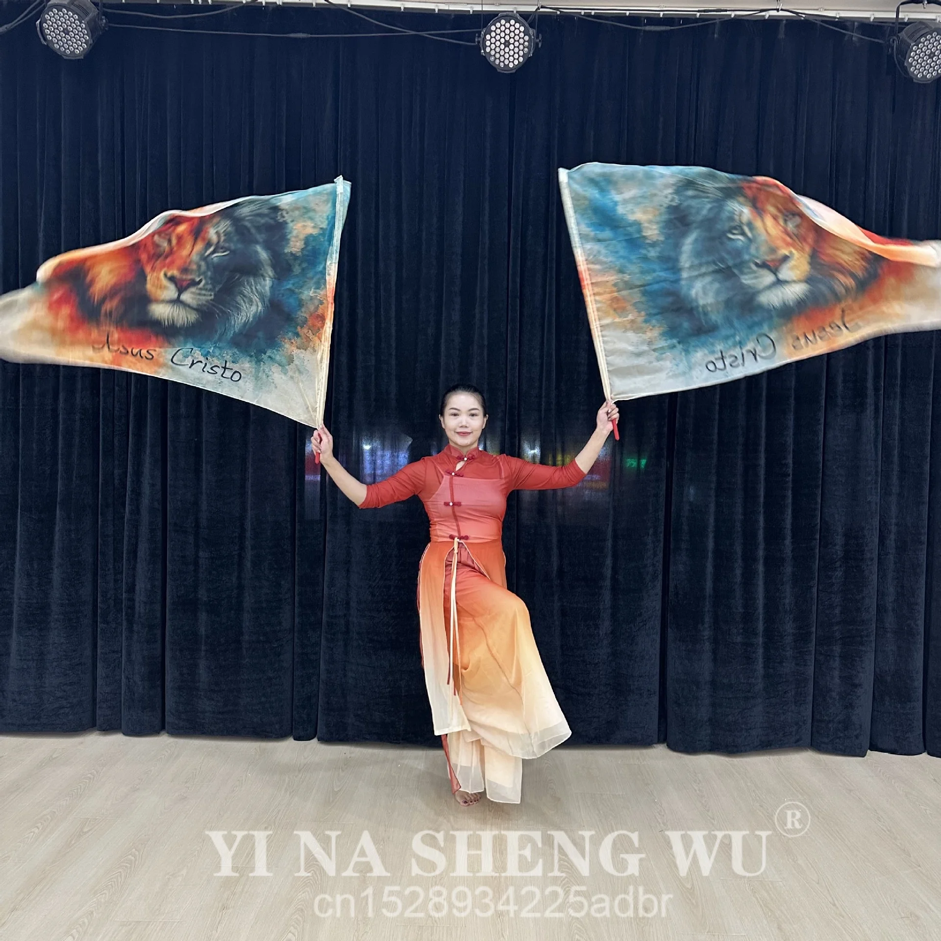 Éloge du drapeau Lion imprimé scène Costume Performance accessoires culte drapeau danse du ventre danse orientale culte drapeau Performance