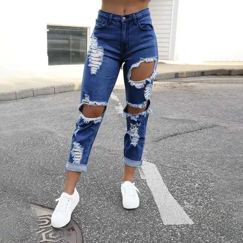 

Повседневные летние прямые джинсовые брюки с рваными дырками Y2K INS Sle, женские джинсы с высокой талией, облегающие женские джинсы из искусственной ткани премиум-класса