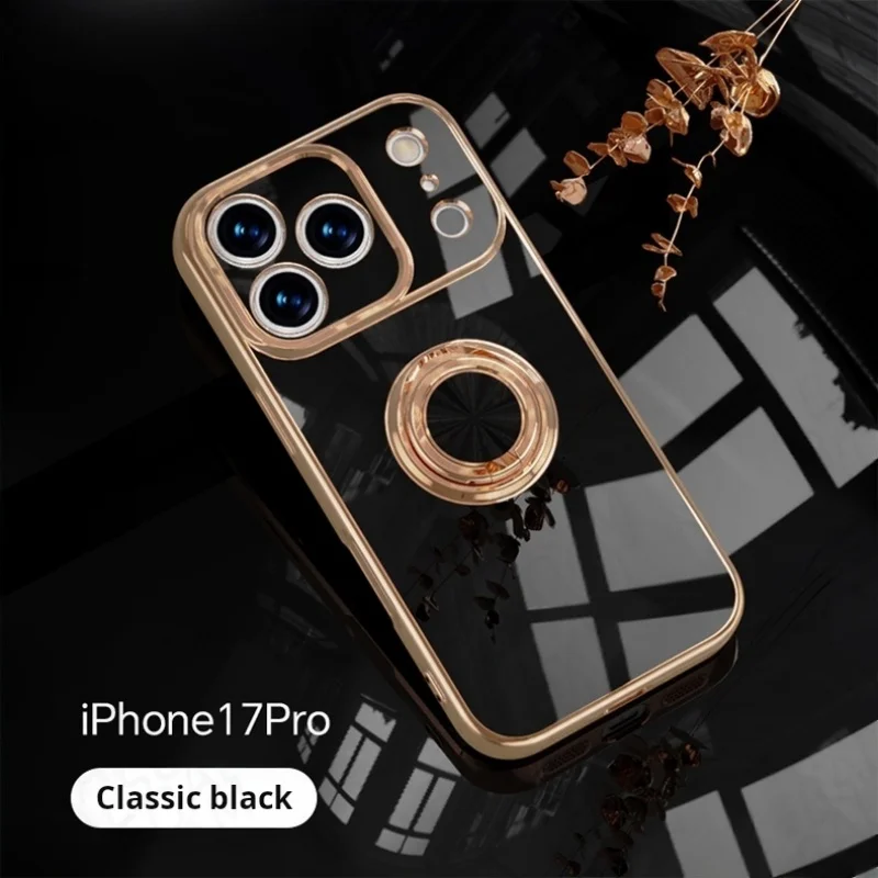 Luxus Metall Ring Halter Stehen Soft Cover Für iPhone 17 Air 16 E 15 14 13 12 Mini 11 Pro Xs Max SE XR Plus Überzug Silikon Fall