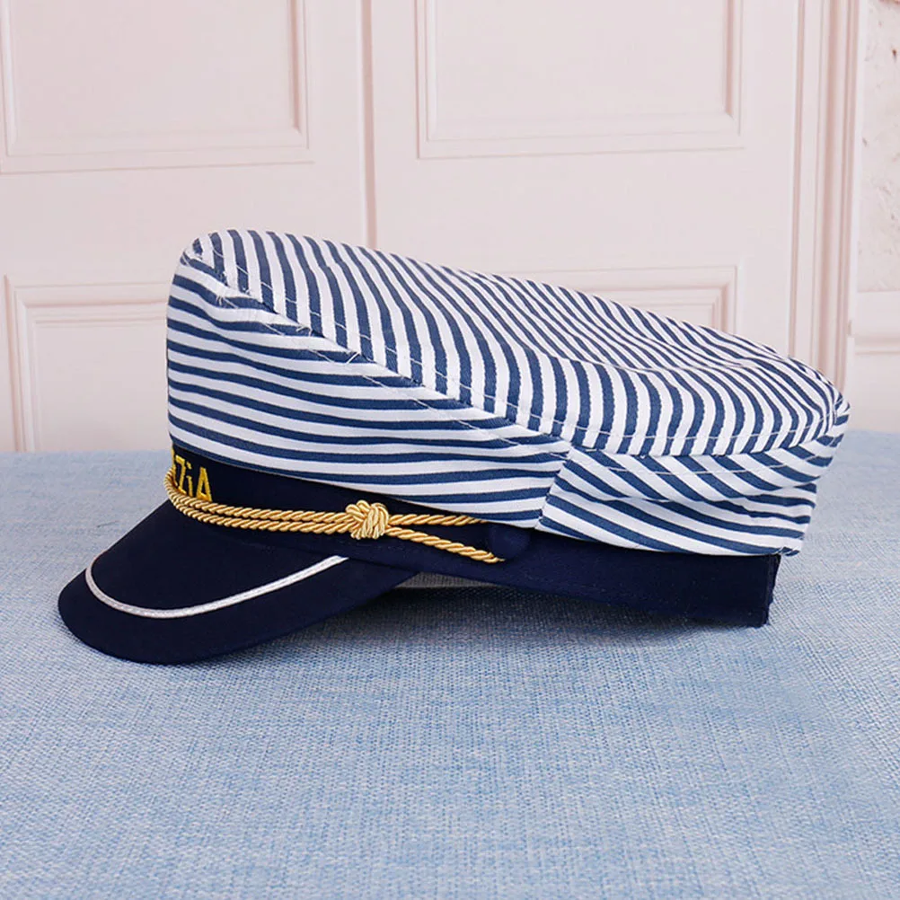 

1Pcs Blue Stripe Sea Captain Hat Size 54cm Adjustable Premium Material Lightweight Navy Cosplay Hat for Adults Children