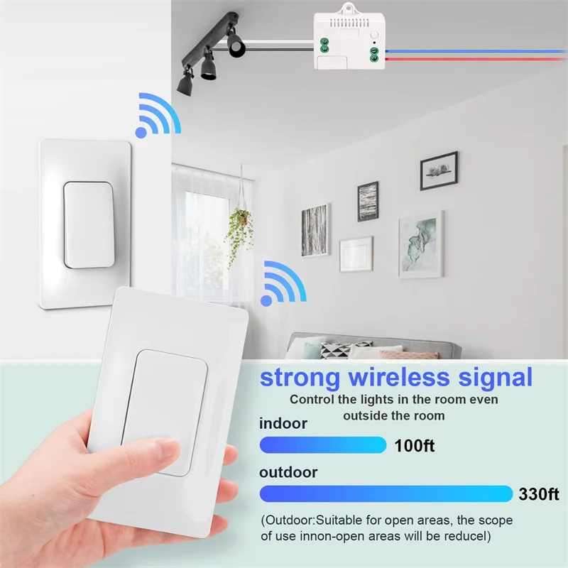 Milfra 433Mhz Wireless Wall Switch Self Powered No Battery Required 100m Remote Control Waterproof No Wiring Light Switches