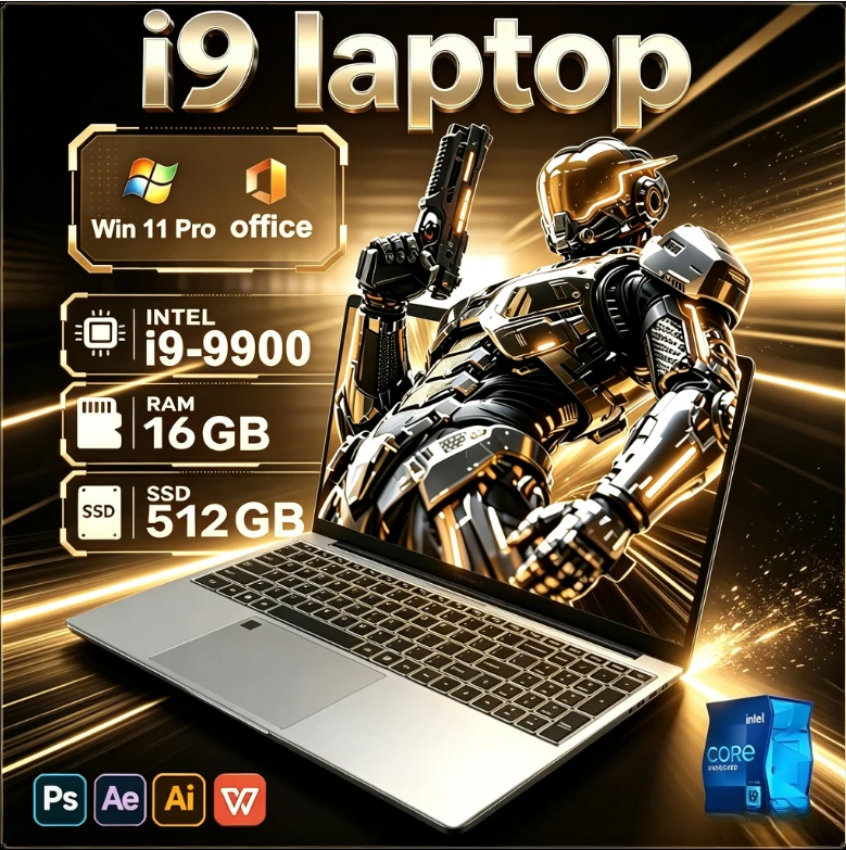 New Ultra Slim 15.6 Inch Laptop Intel Core I9-9900 32GB RAM 2TB SSD for Gaming Office Study Windows 11 pro FHD 1920*1080