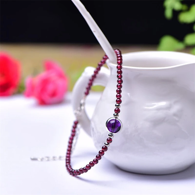 2PCS Natural Garnet Ankle Chain Fashion Crystal Quartz Gemstone Jewelry Reiki Healing Gift For Women 3MM