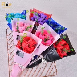 7 Heads Soap Rose Flowers Valentine'S Day Gift Red Pink Blue Purple Mini Soap Flower Rose Bouquet Wedding Birthday Party Supplie