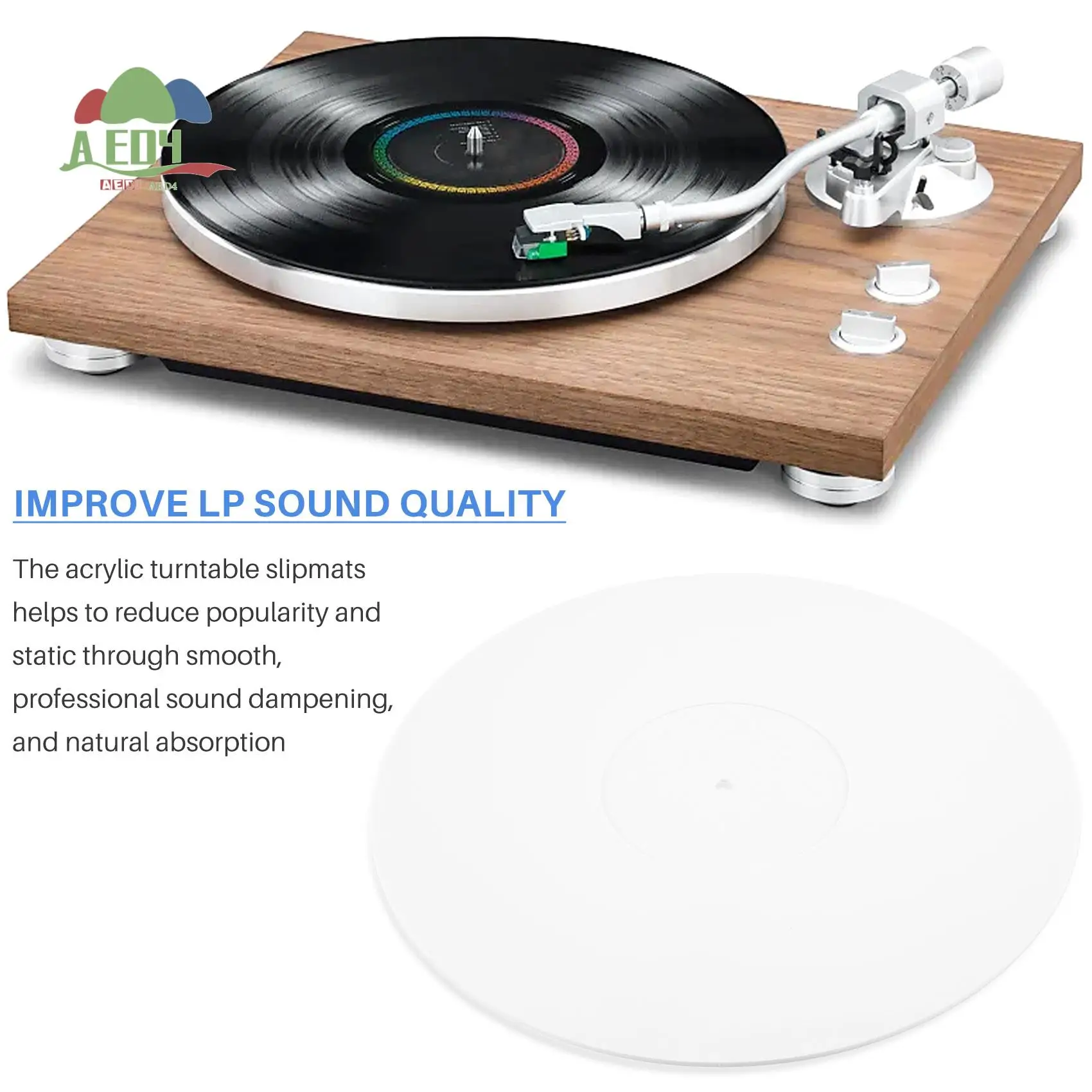 AED4-Alfombra acrílica para tocadiscos para tocadiscos de vinilo LP, 2,5 mm de grosor, proporciona graves más apretados, alfombrilla para platos de 12 pulgadas (blanco)