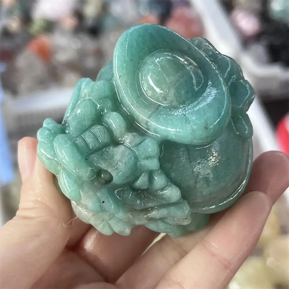 Natural Quartz Amazonite Ingot Pixiu Carving Reiki Healing Fengshui Stone Home Decorative Animal Gift for Holiday Crafts