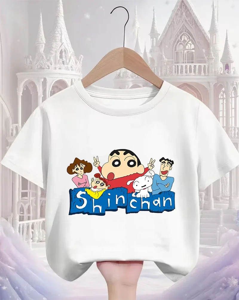 Summer Casual Crew Neck T Shirt Cute Kawaii Cartoon Street Fashion Tops For Kids Crayon Shin Chan Boys Girls 3 14 Years