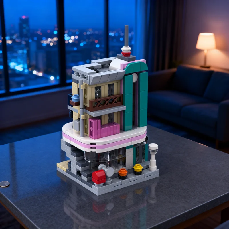 

364 детали MOC: Мини-модульный набор «Уличный пейзаж: Дайнер в центре города» — Конструктор, Рождественский подарок, Развивающие игрушки, Кирпичики для самостоятельной сборки