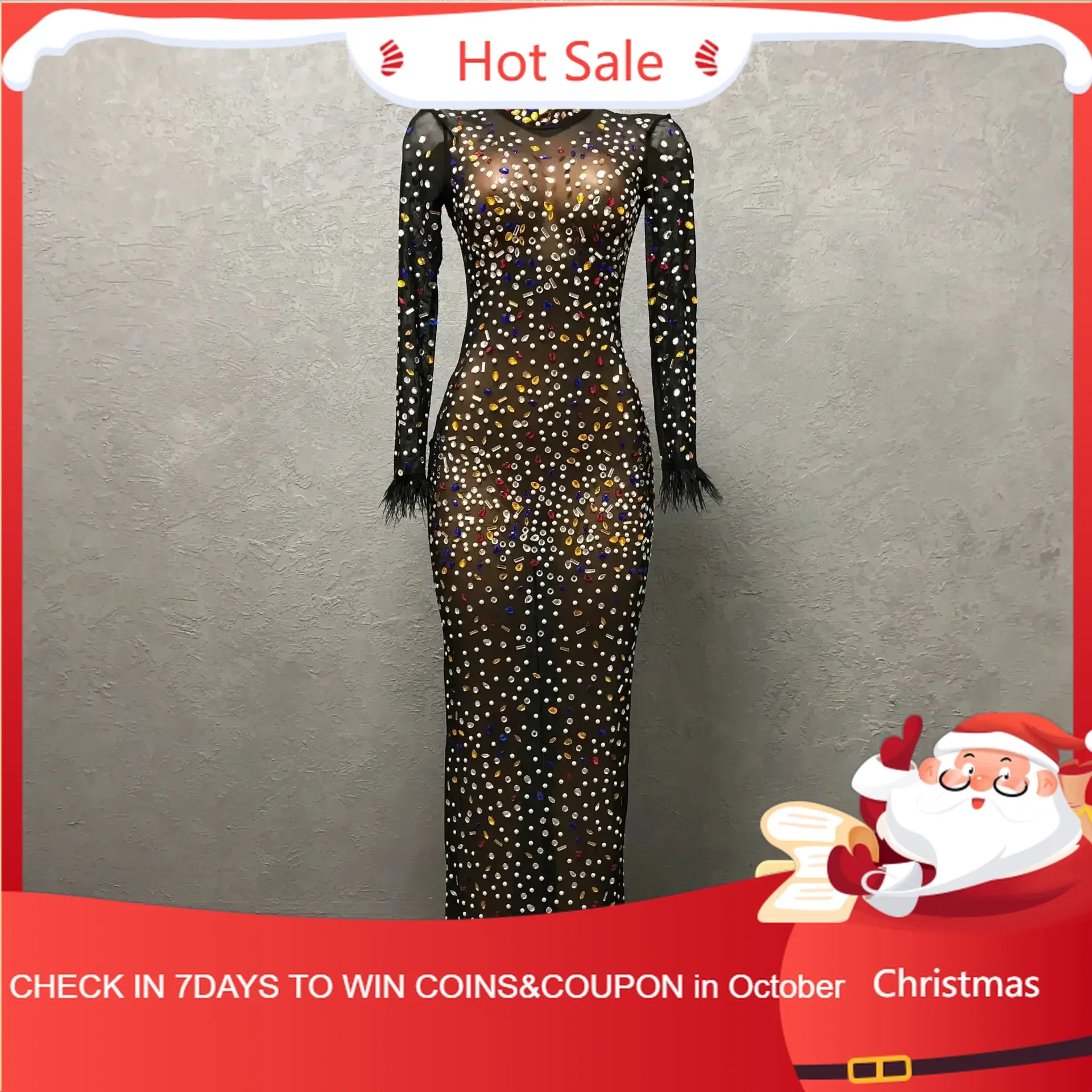 Sexy Elastic Mesh African Dresses for Women 2024 Full Diamond Luxury Long Maxi Dress Summer African Clothes Robe Africaine Femme