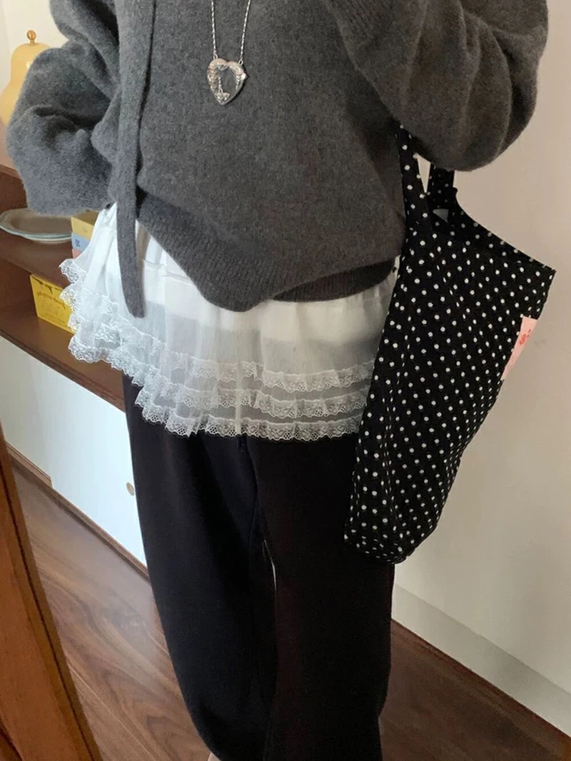 Falda de media capa con ribete de encaje INS, ropa de capas blancas a la moda para mujer, falda corta envolvente de corte a de Lolita dulce para primavera, ropa de calle