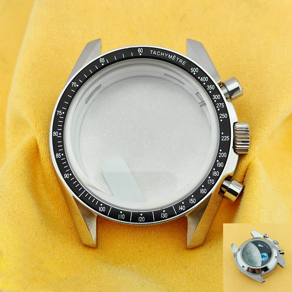 Vk63 Cases Moon Case Watch 39.7MM Metal Case Moon Pattern Back VK63 Chronograph Case Fits For Speed Master VK63 Case VK64 Case