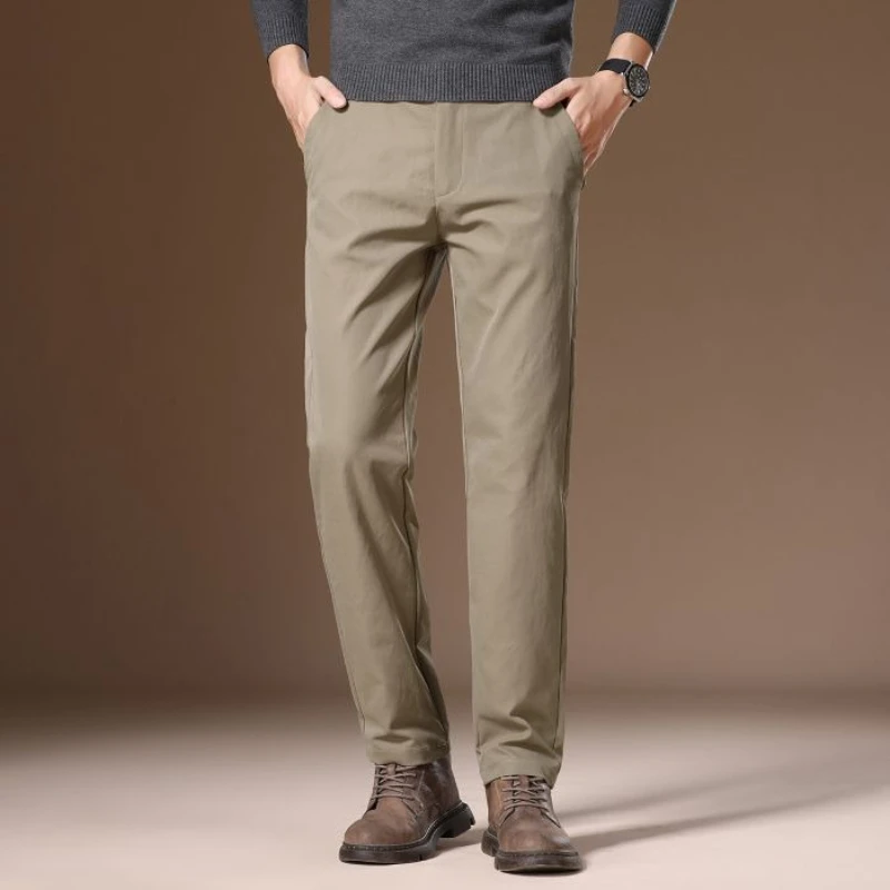 سليم مستقيم رجال الأعمال عارضة السراويل الخريف الشتاء الجلد ودية السراويل الكلاسيكية تنوعا اليومية تخفيف العلامة التجارية الملابس #3