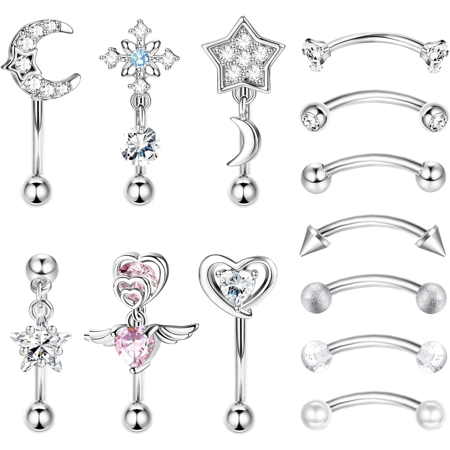 

Bobisty 13Pcs Eyebrow Rings for Women 16G Surgical Steel Curved Barbell Earrings Lip Cartilage Daith Tragus Piercing Jewelry