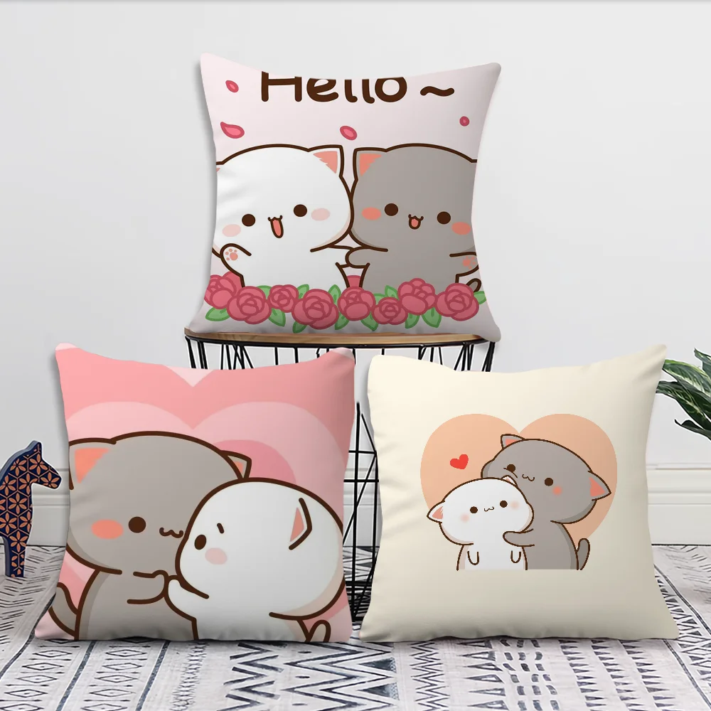 Cute P-Peach and G-Goma Comfortable Decorative Cushion Cover Suitable for Home Living Room Sofa Room Decoration