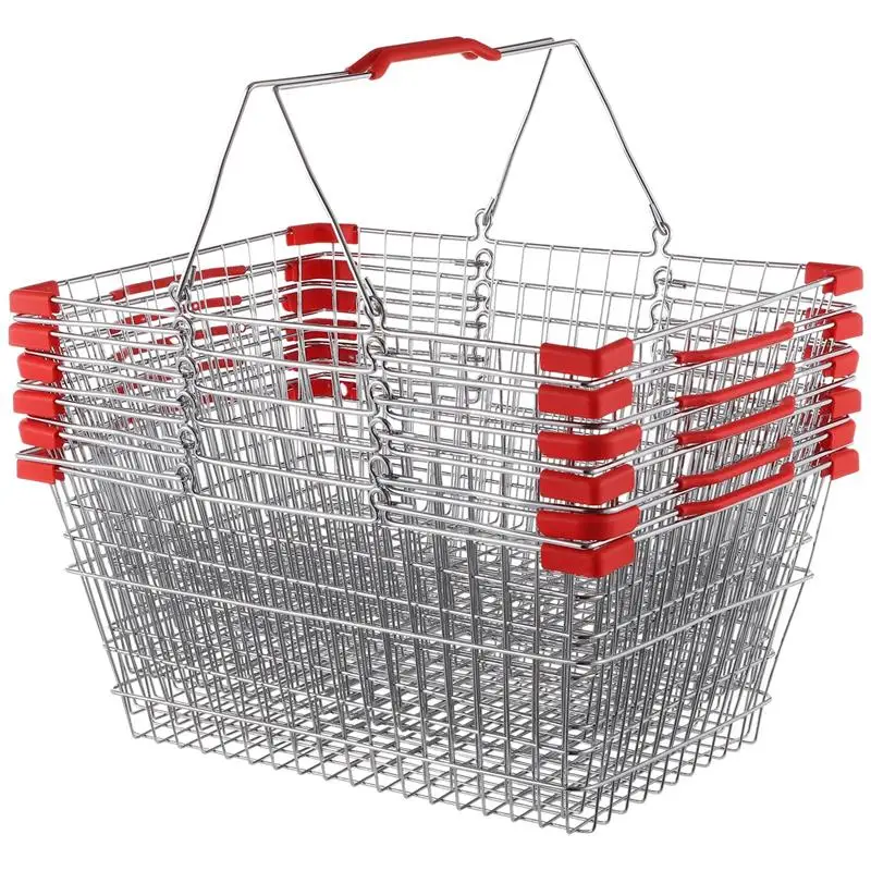 6PCS Metal Shopping Baskets Iron Shopping Basket Storage Basket Portable Wire Shopping Basket For Retail Stores Grocery Stores