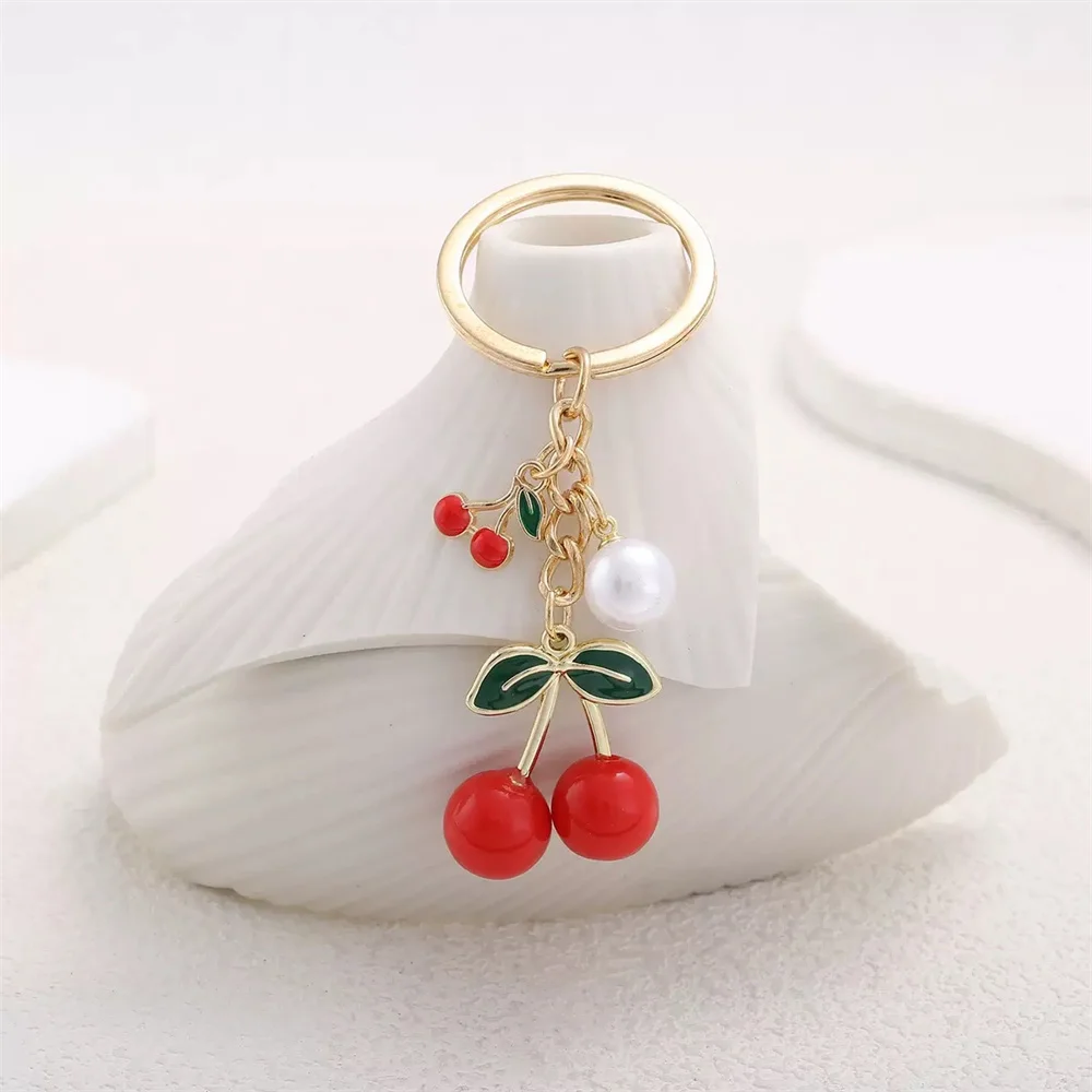 

Tassel Chain Pearl Little Cherry Cute Woman Keychain For Bags Luxury Metal Bag Charms Backpack Keyring Jewelry Accessories