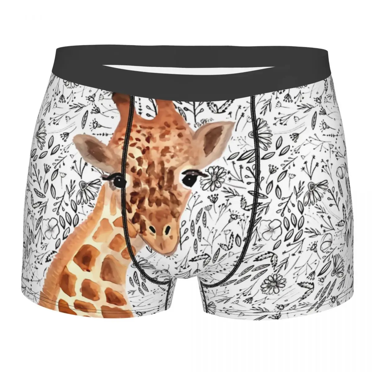 Watercolor Giraffe Men Boxer Briefs Animal Breathable Creative Underpants High Quality Print Shorts Gift Idea