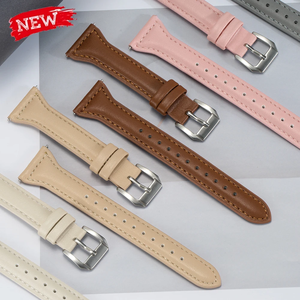 20mm Leather Strap for Samsung Galaxy Watch 7/6/5/4 40mm 44mm Band 22mm Soft Correas for Garmin Forerunner 265 Venu 2 Bracelet