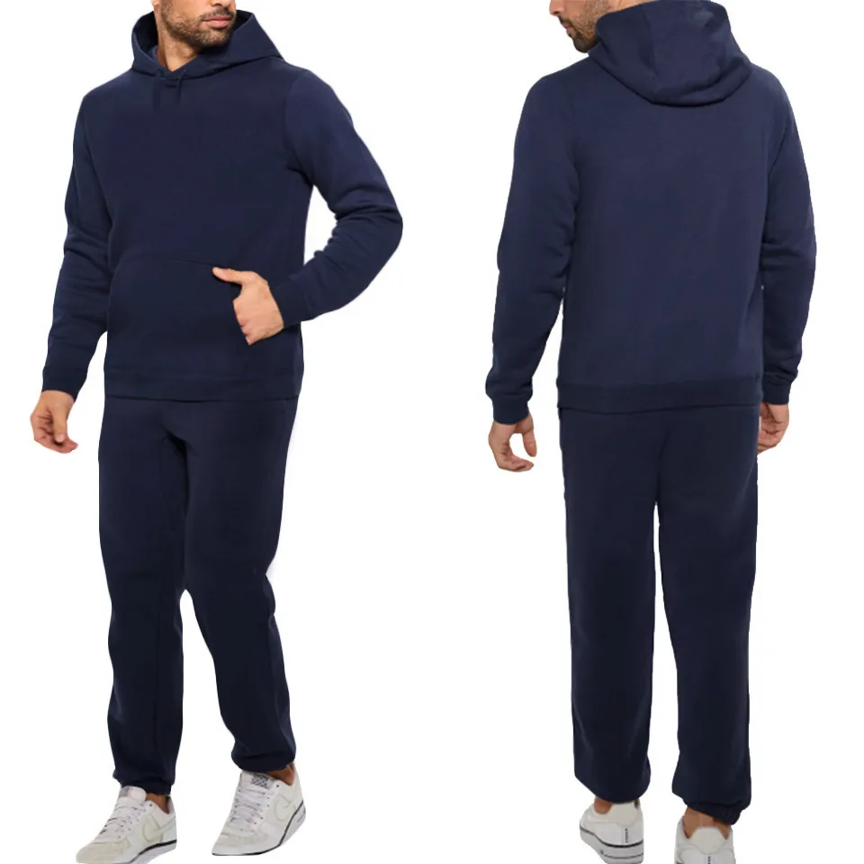 Classic Mens Solid Color Tracksuit Hooded Sweatshirts and Jogger Pants High Quality Male Daily Casual Sports Hoodie Jogging Suit