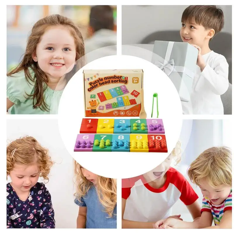 Wooden Counting Peg Board Clip Bead Color Sorting Stacking Matching Toys Fine Motor Skills Toys Color Recognition Training Set