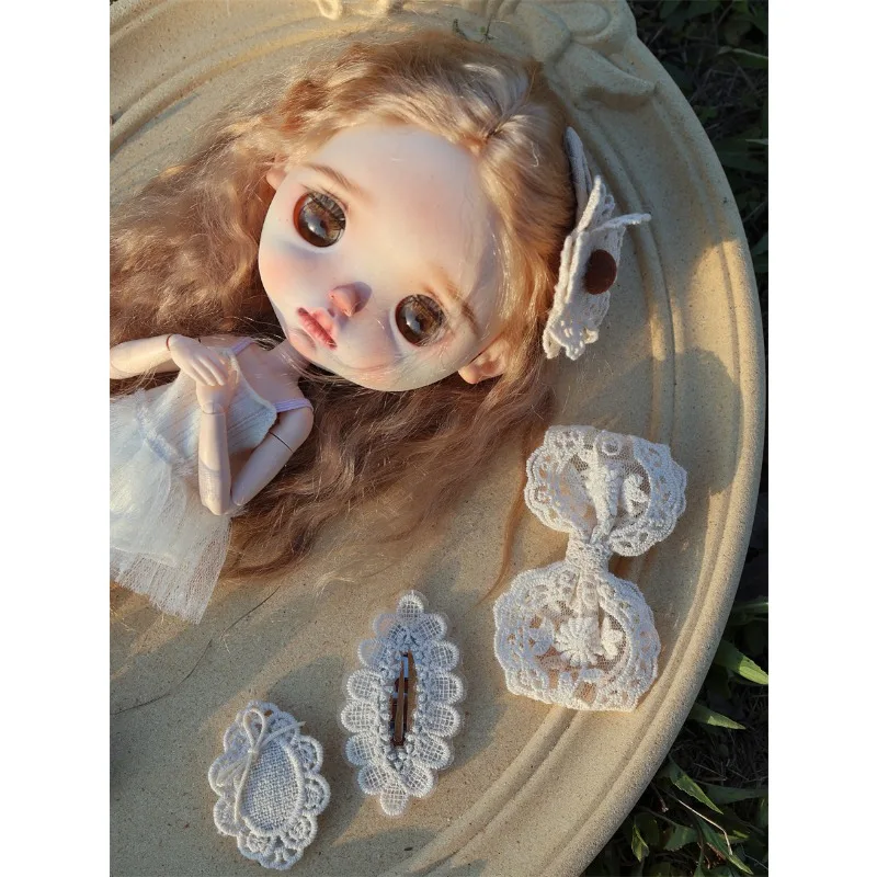 Retro Weißer Spitzenkopfwickel Kopftuch Haarspange Dekoration für Blythe-Spielzeugfiguren Zubehör DIY – Detail 4