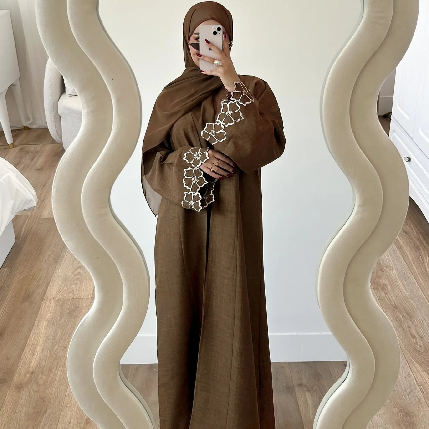 Nowe muzułmańskie kobiety haftowana sukienka Maxi kardigan kimono dubaj otwarta Abaya turcja Kaftan Eid Kebaya Islam odzież maroko Jalabiya