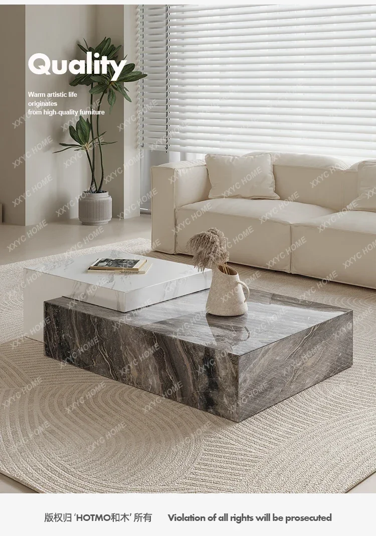 

Minimalist Rectangular Extendable Coffee Table Modern Simple Living Room High-end Luxury Stone Pattern Rock Boar