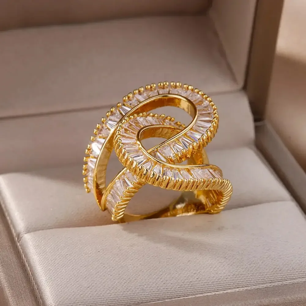 Zircon Rings for Women Open Stainless Steel Ring 2024 Trend Luxury Aesthetic Wedding Jewelry Freeshipping Items anillos mujer