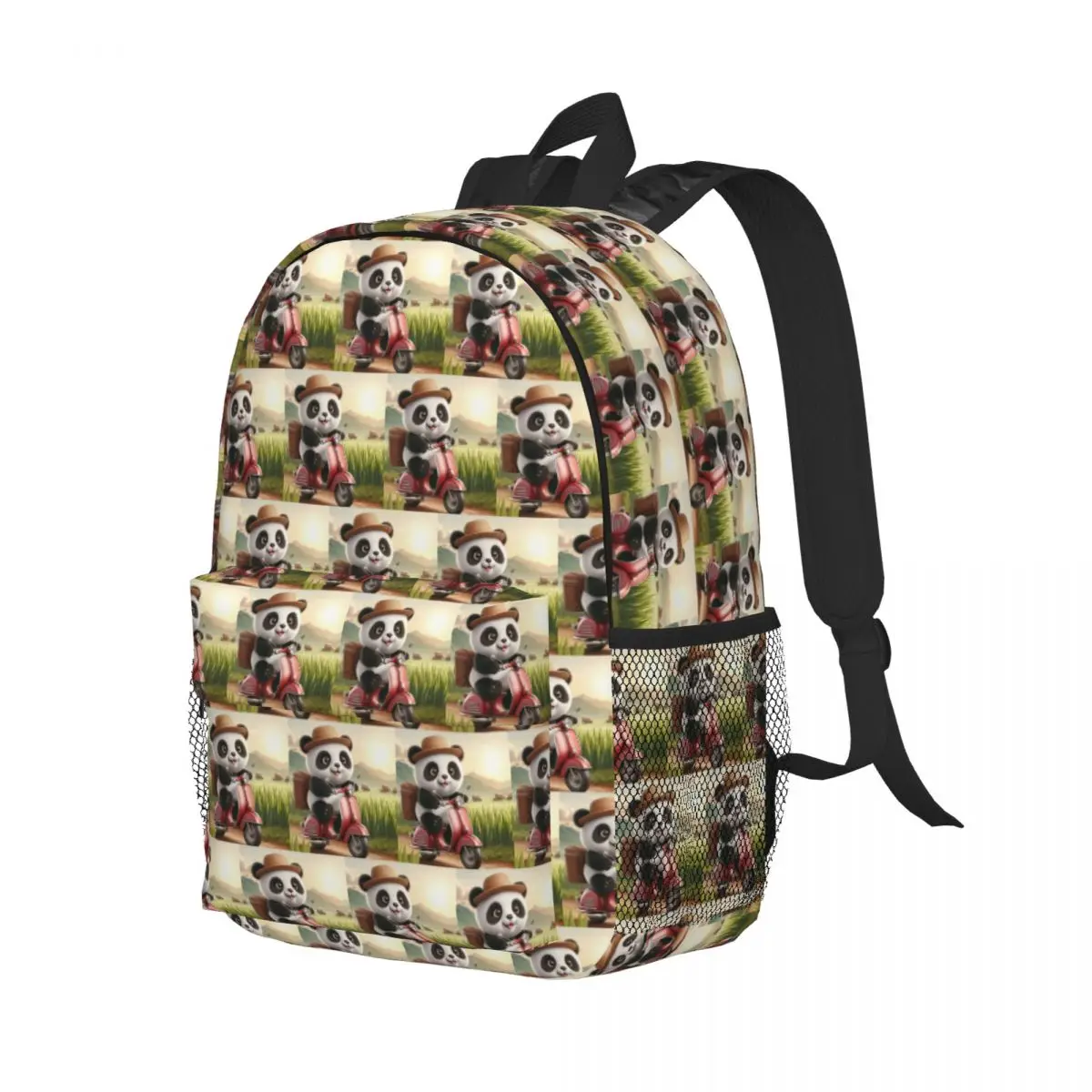 

Panda Driving A Bike Backpack Student Boys Girls BookBag Kids School Bag Computer Shoulder Bags for Men Women
