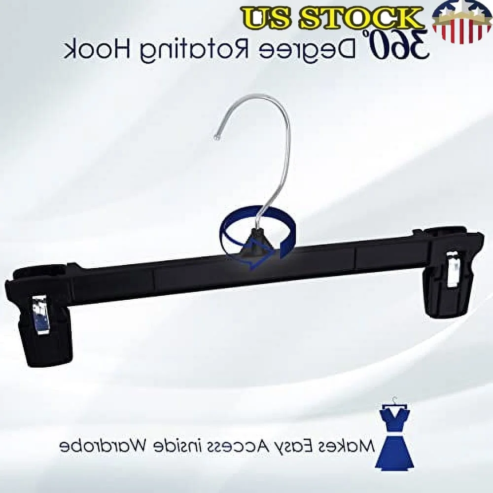 

Recycled Heavy Duty Plastic Pants Skirt Hangers with Padded Clips and Swivel Hooks Closet Organization Pack of 200