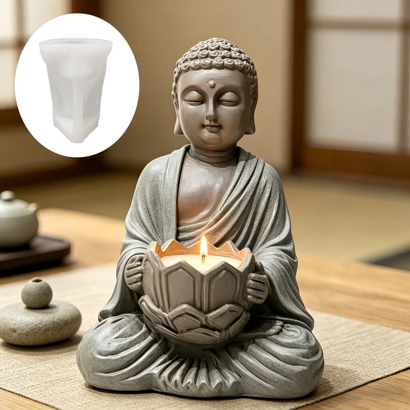 Buddha statue sculpture shape Candle cup Resin silicone mold Meditation monk Candle cup Gypsum mold Craft mould